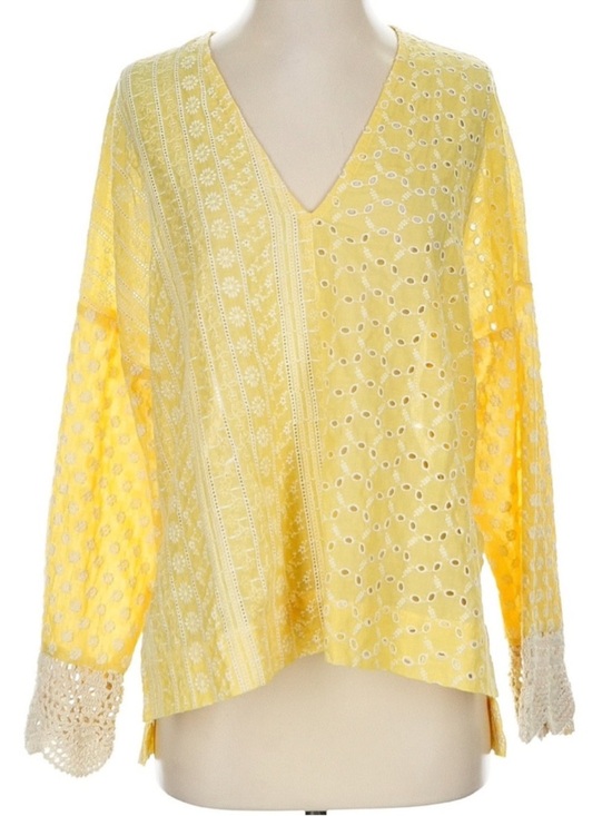 Area Stars Tops - Area Stars Luna Yellow Eyelet Boho Blouse Lace Sleeve V Neck Oversized Top XS
